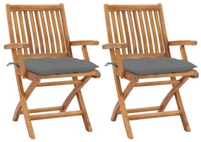 vidaXL Cadeiras de jardim c/ almofadões cinzento 2 pcs teca maciça