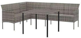 2 pcs conjunto de jantar p/ jardim c/ almofadões vime PE cinza