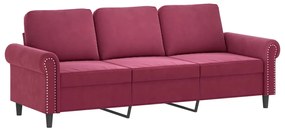 Sofá 3 lug. + almofadas decorativas 180cm veludo vermelho tinto