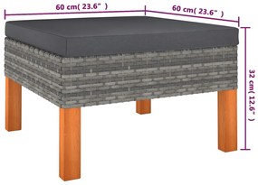 6 pcs conjunto lounge de jardim c/ almofadões vime PE cinzento
