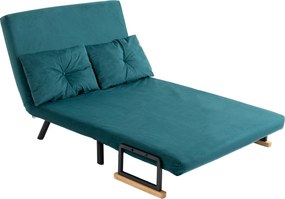Sofá-cama de 2 lugares com encosto ajustável em 5 posições e 2 almofadas estofadas, revestimento em veludo, verde-pato
