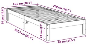 Cama sem colchão 80x200 cm pinho maciço castanho-mel