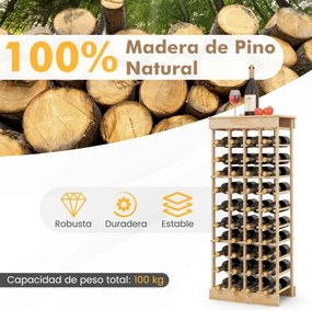 Garrafeira com 10 níveis empilhável para 40 garrafas 750 ml Estante para vinhos em madeira de pinho 47 x 28 x 113 cm natural