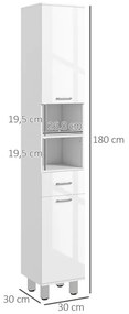 Armário Alto Damise de Casa de Banho de 180cm - Branco - Design Modern