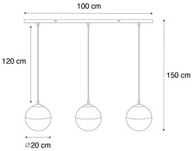 Candeeiro suspenso retro preto com vidro transparente alongado de 3 luzes - Eclipse Retro