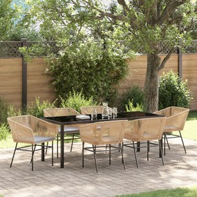 vidaXL Conjunto de Jantar de Jardim com 7 Peças e Almofadas em Vime Poliéster Marrom