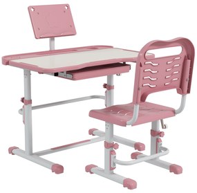 ZONEKIZ Conjunto Secretária Cadeira Crianças Ajustável Ergonomica Mesa Altura Ângulo 80x49,5x82,104 cm Rosa Confortável Estudantes | Aosom Portugal