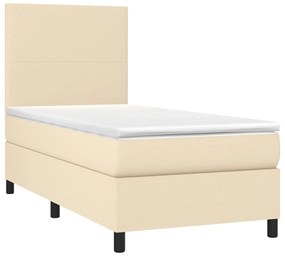 Cama box spring c/ colchão e LED 80x200 cm tecido cor creme