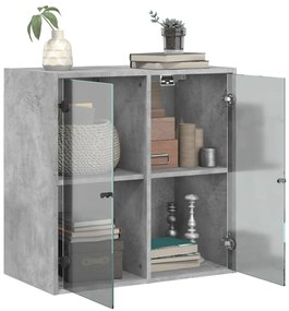 Armário de parede c/ portas de vidro 68x37x68,5cm cinza cimento