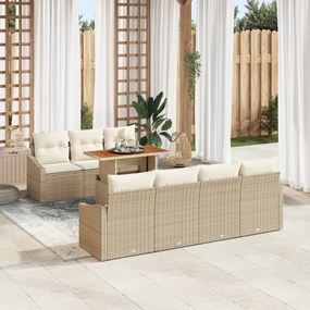 Conjunto de Sofá de Jardim de 8 Peças com Almofadas Bege Rattan Poliés