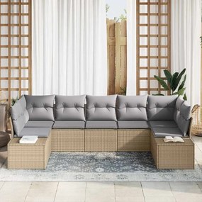 Conjunto de Sofá de Jardim com Almofadas Bege Vime PE