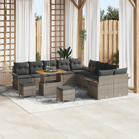 Conjunto de Sofás para Jardim vidaXL 13 Peças com Almofadas Cinza Vime