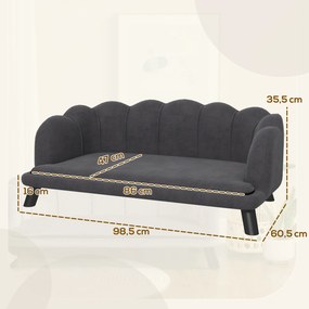 Cama para cães e gatos com design contemporâneo em forma de concha, dimensões: 98 C x 60 L x 35 A cm, almofada macia em veludo cinzento