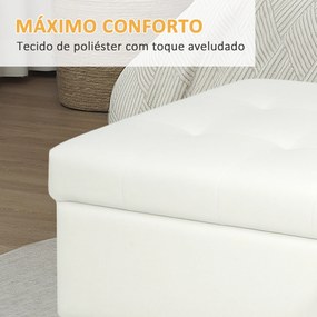 Banco de Arrumação Baú Estofado em Veludo com Pés de Madeira Capacidade 71L para Quarto Entrada ou Sala 100x50x43 cm Creme