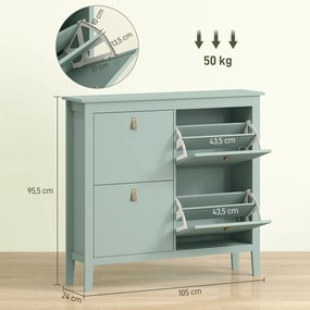 Sapateira com capacidade 105 x 24 x 95,5 cm para 20 pares, com 4 gavetas rebatíveis, prateleiras removíveis e ajustáveis, verde
