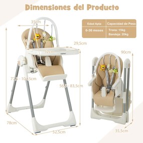 Cadeira refeição alta dobrável 4 em 1 para bebé com apoio para os pés retrátil de 7 alturas, rodas com travão, almofada removível 78 x 52,5 x 104,5 cm