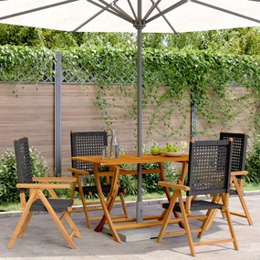 Cadeiras jardim reclináveis 4 pcs vime PE/madeira maciça preto