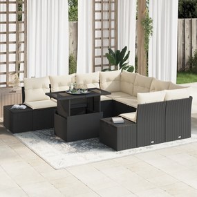vidaXL Conjunto de Sofá de Jardim 9 Peças com Almofadas Rattan Preto