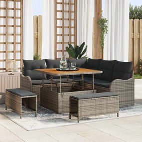 Conjunto de Sofás de Jardim vidaXL de 8 Peças com Almofadas Cinza de Polyrattan Acácia