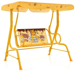 Balanço infantil de 2 lugares com suporte de metal e cobertura ajustável - rosa