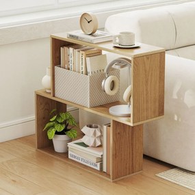 Estante para livros 80 × 22 × 70 cm de 2 níveis com espaço de armazenamento Natural
