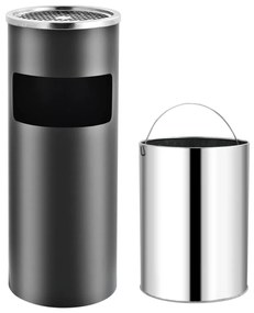 51089 vidaXL Caixote do lixo com cinzeiro para hotel 30 L aço cinzento