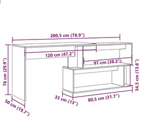 Mesa de canto Madeira Velha 200,5x50x76 cm Madeira Engenheirada