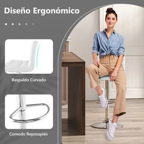 Conjunto de 2 bancos bar em pele sintética com assento giratório de 360° de altura ajustável, apoio para os pés e cadeira de jantar com base metálica