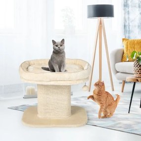 Arranhador gatos pequenos Torre de actividades com suporte de pelúcia e poste de arranhar de sisal 59 x 39,5 x 50 cm Bege