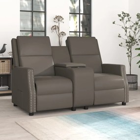 vidaXL Sofá reclinável 2 lugares c/ suporte copos couro artif. cinza