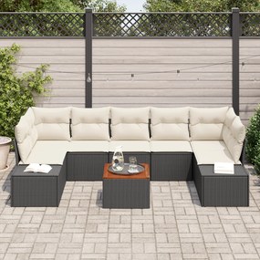 Conjunto de Sofás de Jardim de 8 Peças com Almofadas Preto Polirattan