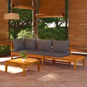 vidaXL 3 pcs conj. lounge de jardim c/ almofadões cinza-escuro acácia