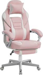 Cadeira Gaming com encosto reclinável e almofada para o apoio de cabeça Rosa pastel + branco creme