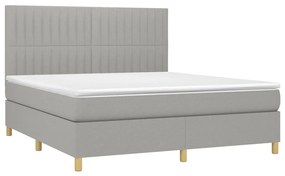 Cama box spring c/ colchão e LED 180x200 cm tecido cinza-claro