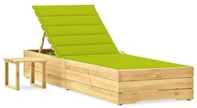 vidaXL Espreguiçadeira de jardim com mesa e almofadão pinho impregnado