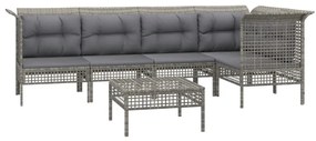 6 pcs conjunto lounge de jardim c/ almofadões vime PE cinzento