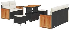 Conjunto de Sofá de Jardim vidaXL de 8 peças com Almofadas Preto Vime
