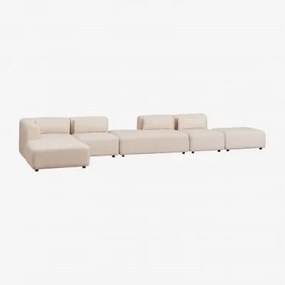 Sofá Modular Chaise Longue Canto Esquerdo De 4 Peças Com Divã E Puff Fogler Tecido Pele De Borrego Bege Creme - Sklum