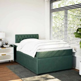 Cama boxspring com colchão 120x200 cm veludo verde-escuro