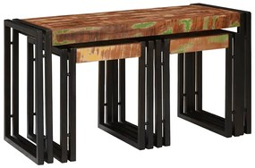 Conjunto de Mesas Aninháveis - Pacote com 3 Mesas de Madeira Reciclada