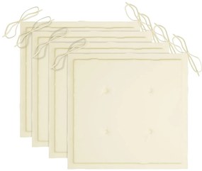 Cadeiras de jardim c/ almofadões cor creme 4 pcs teca maciça
