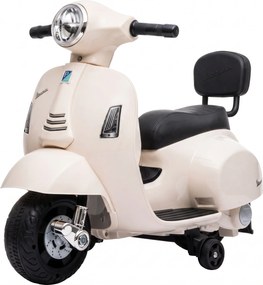 AIYAPLAY Mota Elétrica Infantil Mini Vespa GTS com 2 Rodas Auxiliares, Bateria de Lítio, Farol, Buzina e Encosto, Branco | Aosom Portugal
