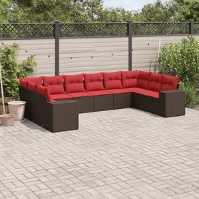 vidaXL 10 pcs conj. sofás jardim com almofadões vime PE castanho