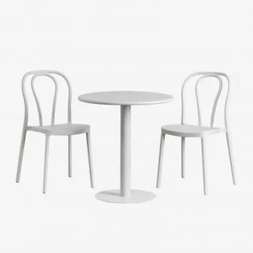 Conjunto De Mesa Redonda (ø70 Cm) E 2 Cadeiras De Jardim Mizzi Cinza Claro - Sklum