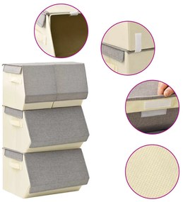 vidaXL Conjunto caixas arrumação empilháveis 4 pcs tecido cinza/creme