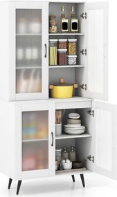 Armário despensa de cozinha 80 x 40 x 178,5 cm, com 4 portas transparentes e prateleira ajustável branco