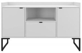 Aparador TOKYO, metal preto, 2 portas e gaveta, MPD de cor branco, 135 cms.