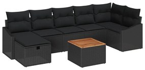 Conjunto de Sofá de Jardim de 8 Peças com Almofadas Preto Rattan Sinté