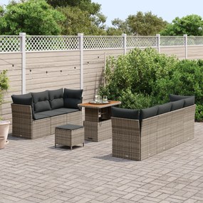 Conjunto de Sofá de Jardim de 10 Peças com Almofadas Cinzas Poliratan