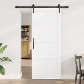 vidaXL Porta Deslizante com Conjunto de Ferragens Branca 83x202 cm Madeira Sólida de Pinho
